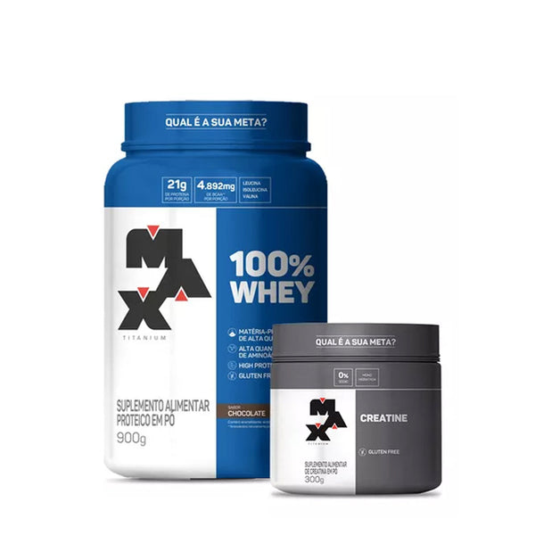 Combo Whey 900g Chocolate + Creatina 300g Max Titanium