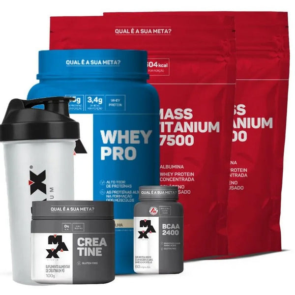 Kit: Whey Pro + 2X Mass + Bcaa + Creatine + Coqueteleira