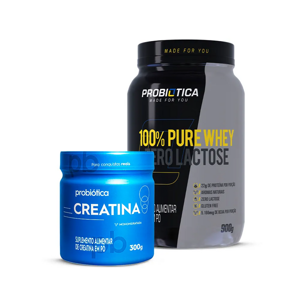 Kit Creatina 300g + 100% Pure Whey Zero Lactose Pote 900g