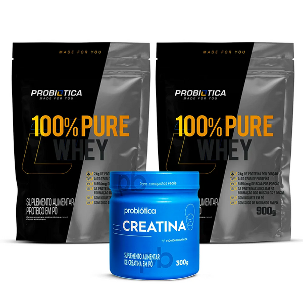 Kit Creatina 300g + 2x 100% Pure Whey Refil 900g